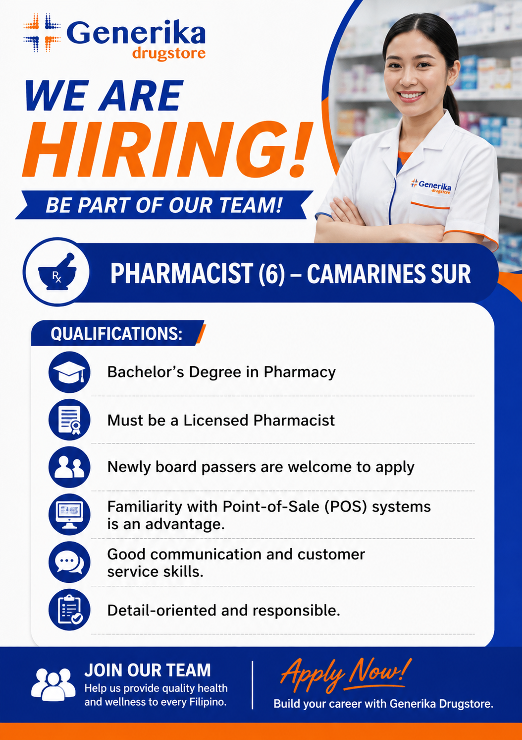 GENERIKA DRUGSTORE HIRING!!